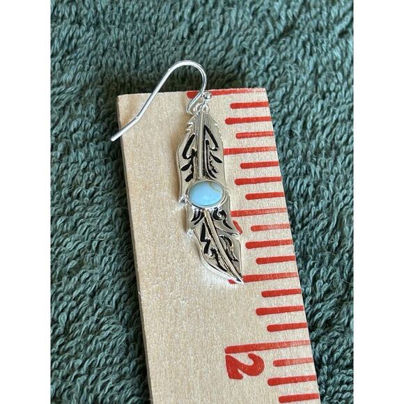 Montana Silversmiths Silver Feather Dangle Earrings With Turquoise Boho Western - Picture 5 of 6